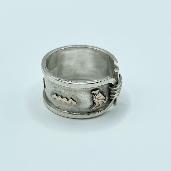 Vintage Sterling Silver 925 and Gold Cartouche Hieroglyphics Ring - Picture 14 of 15